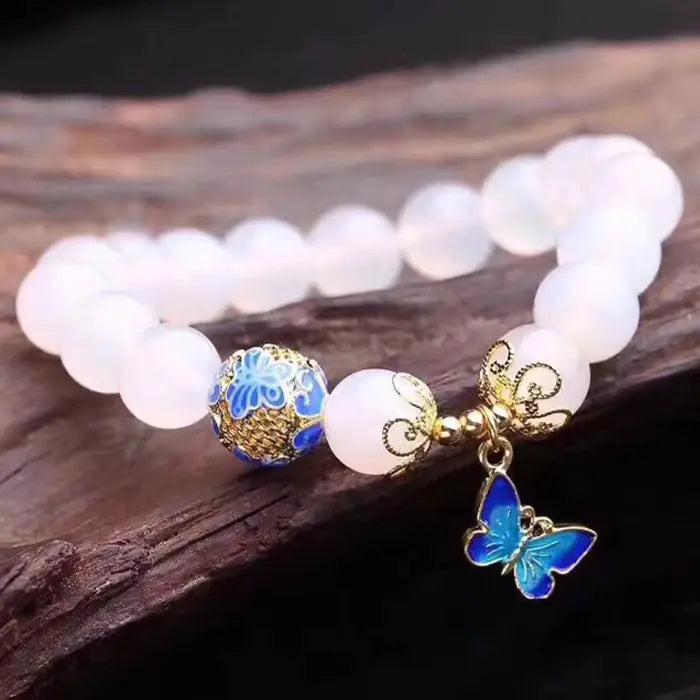 Elegant White Agate & Butterfly Bracelet