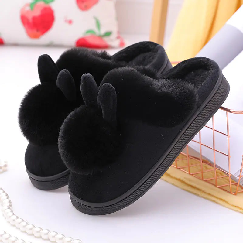 Plush Bunny Ear Cotton Slippers