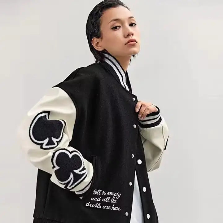 Poker Embroidered Couples' Baseball Jacket