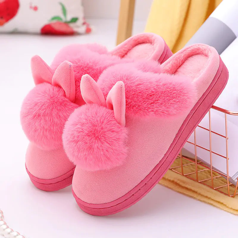 Plush Bunny Ear Cotton Slippers