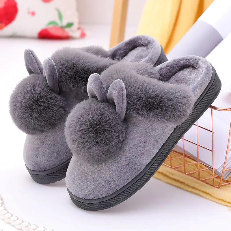 Plush Bunny Ear Cotton Slippers