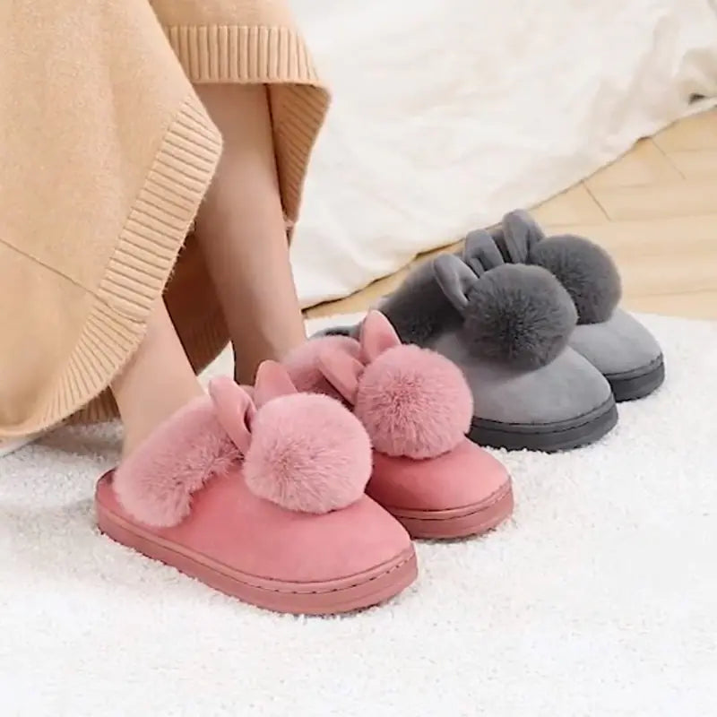 Plush Bunny Ear Cotton Slippers