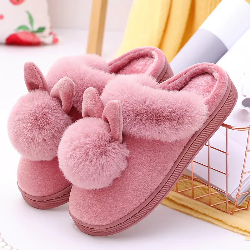 Plush Bunny Ear Cotton Slippers